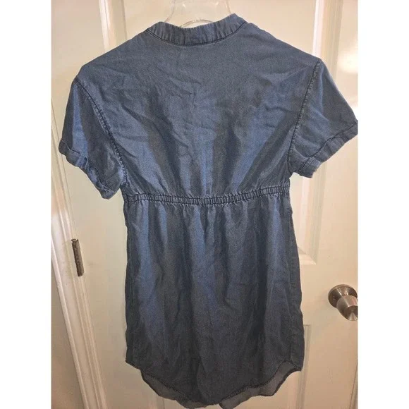 H&M Mama Maternity Blue Denim Short Sleeve V-Neck Mini Dress Size XS - Picture 3 of 6